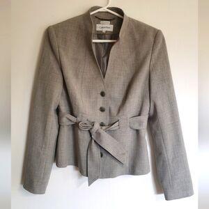 Calvin Klein Grey Collared Long Sleeve Skirt Suit Size 8